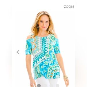 Chico’s Geo Lagoon cold shoulder top